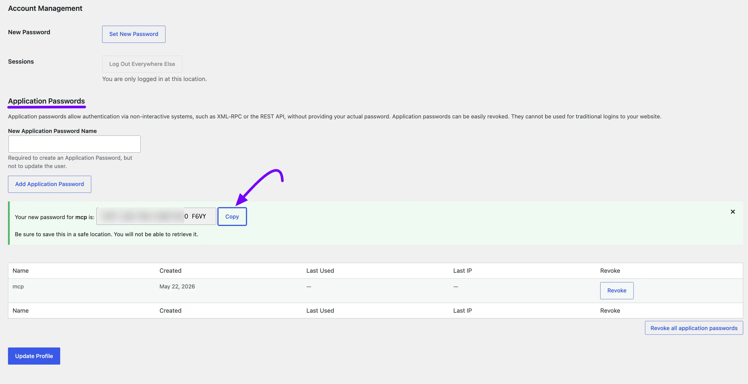 Copy Appllication password