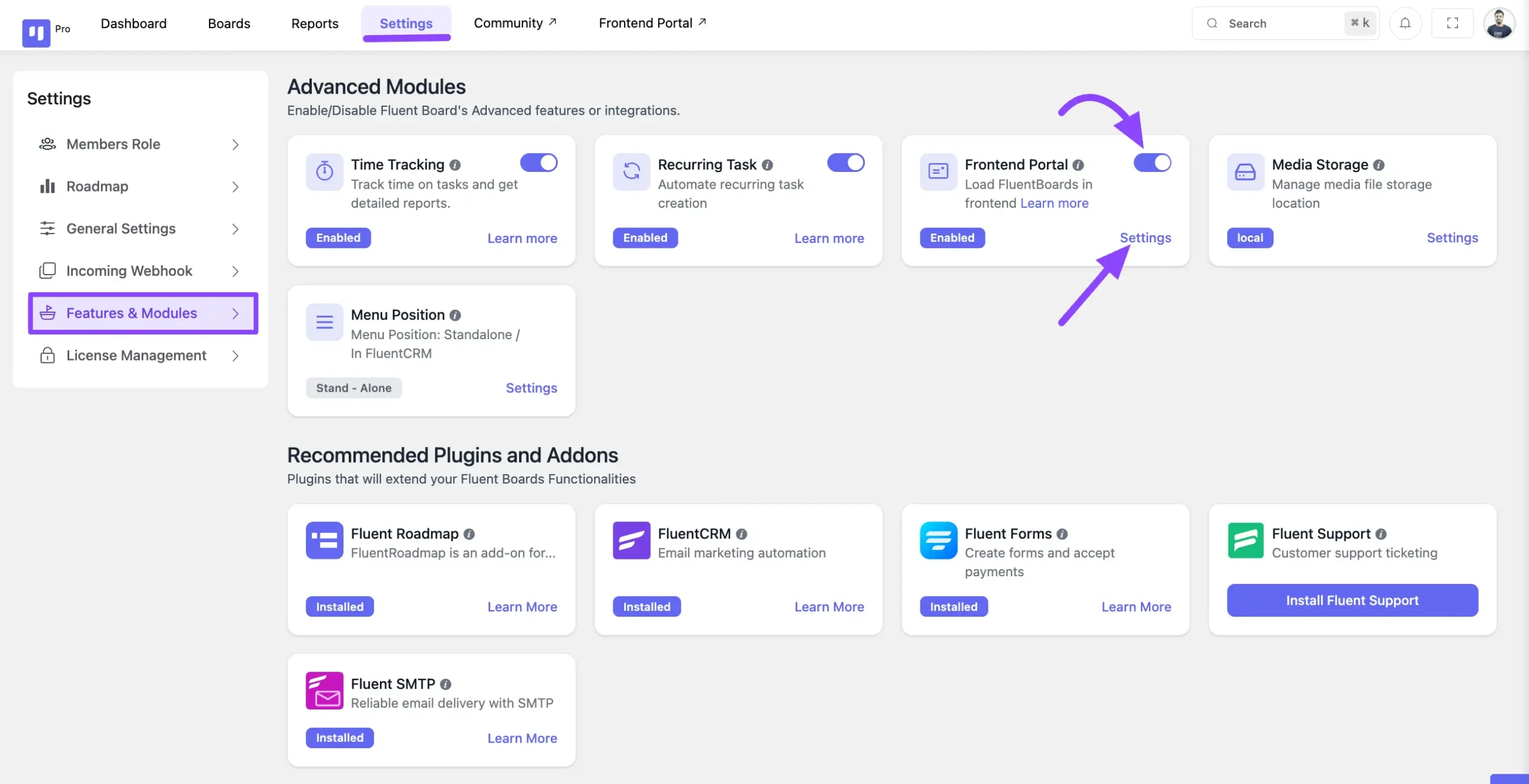 enable frontend portal